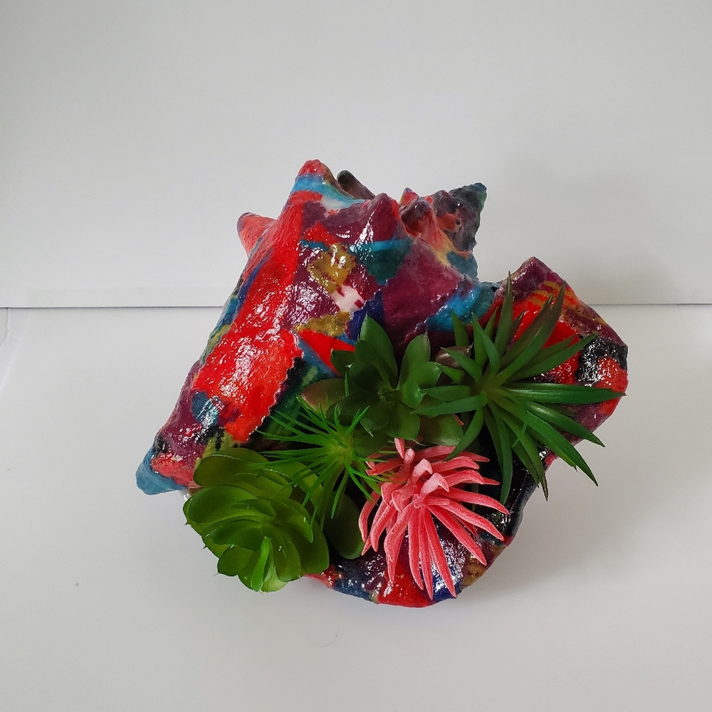 Conch Shell Airplant Holder Decoupage - Handcrafted
